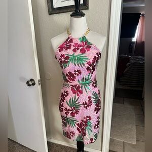 Rachel Zoe Pink and Green Floral Mini Skirt and Halter Top size S